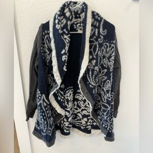 Anthropologie sleeping on snow Navy and Gray Patterned Cardigan xs